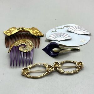 Vintage Gold and Purple Hair Accessories Set - Luxury Collectors Treasure
